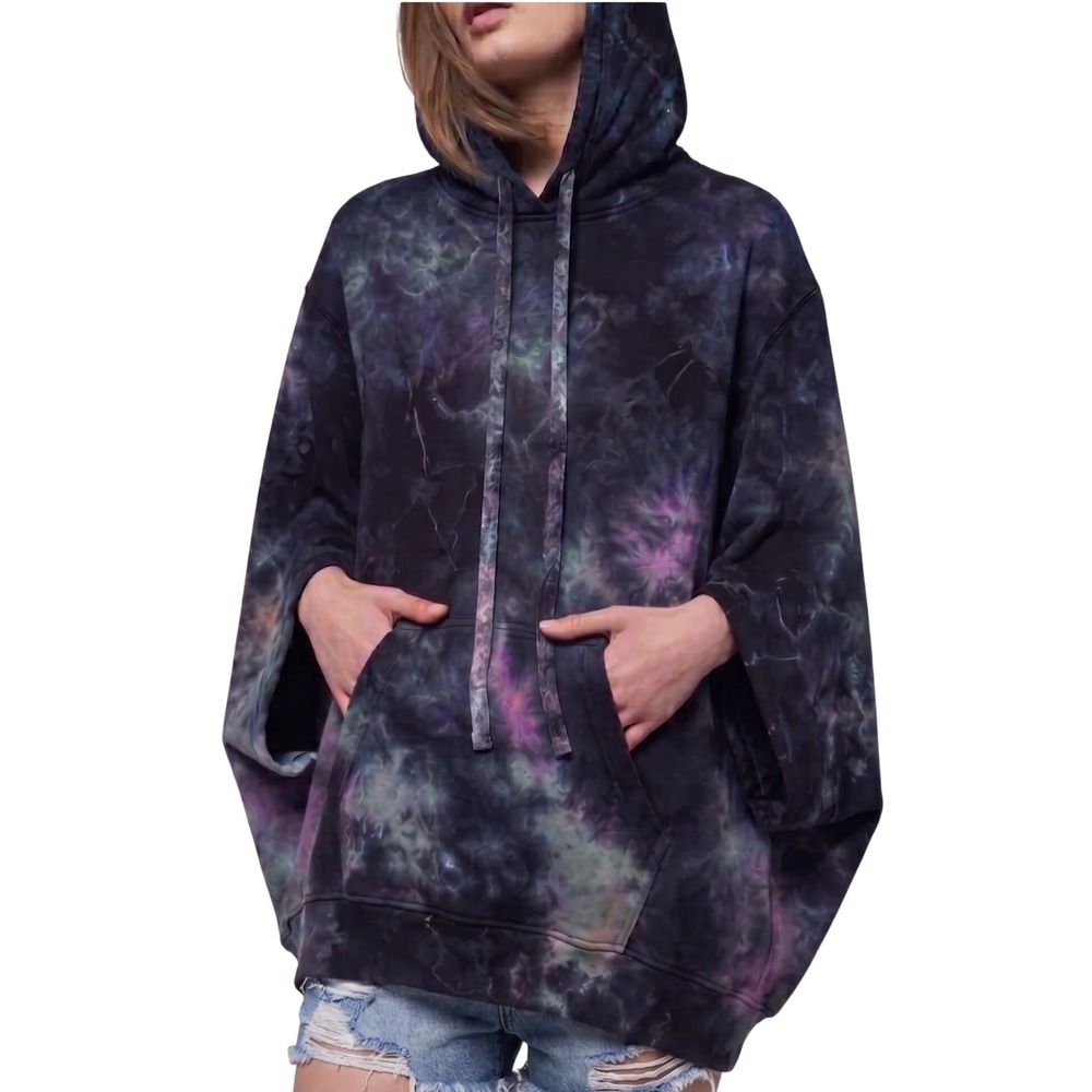 Raquel Allegra Hooded Poncho Size 0 XS Purple Tie Dye Pullover Oversized Boho